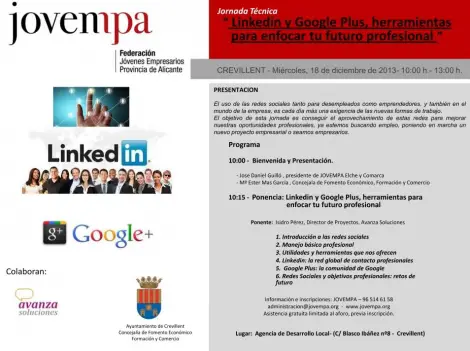 El 18 de diciembre estaré hablando de Linkedin y GooglePlus profesional en la Agencia de Desarrollo Local de Crevillent